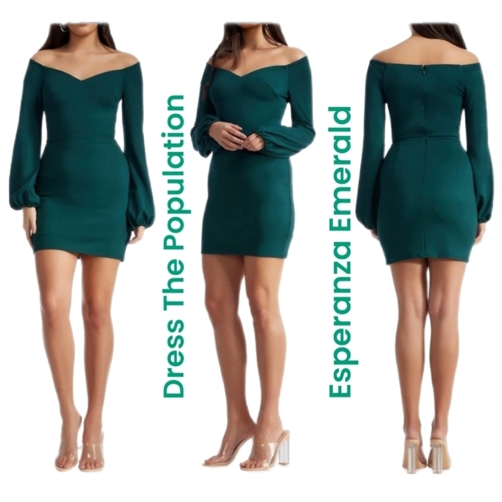Dress The Population Womens Esperanza Emerald Green Mini Dress Sz XL Long Sleeve